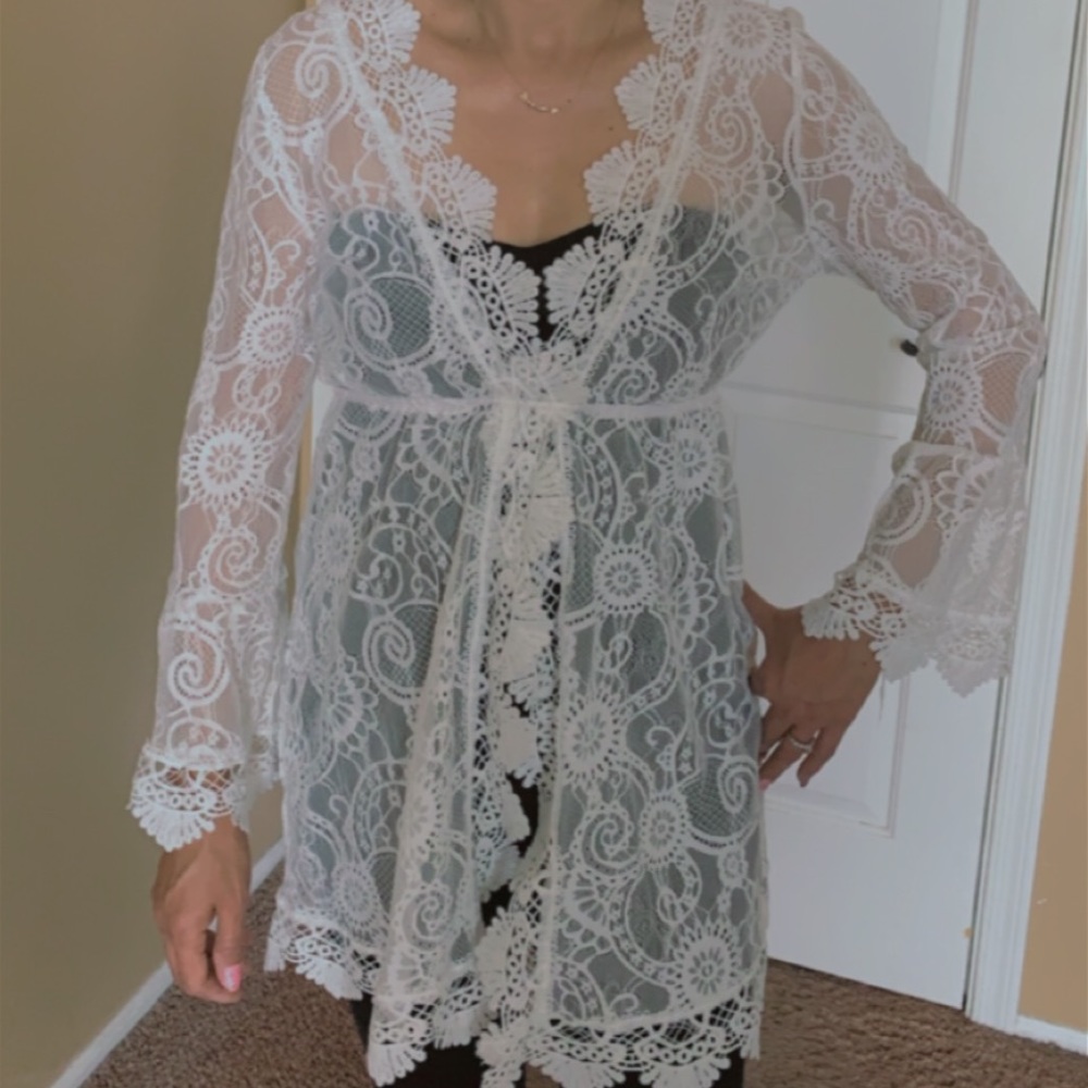 White Lace Open Front Brand New Cardigan V Neck